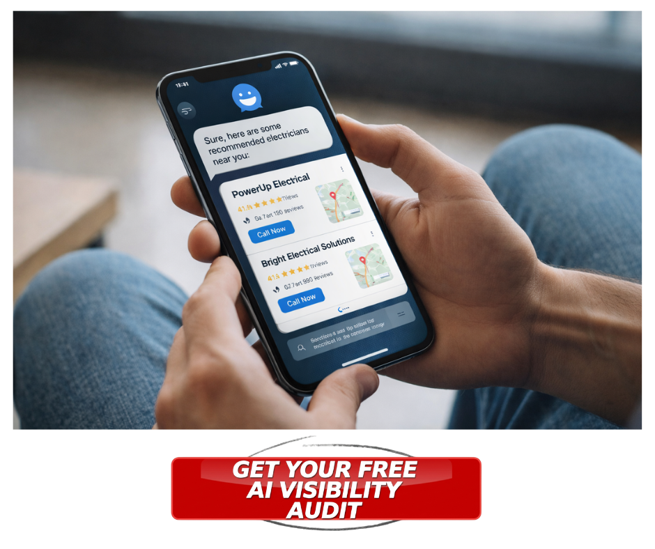 Customer using an AI assistant on a smartphone to find and contact recommended local service businesses.